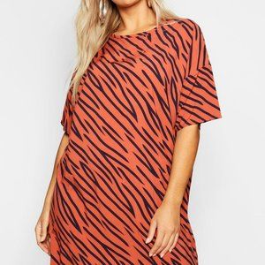 Boohoo Plus Tiger Print T-Shirt Dress